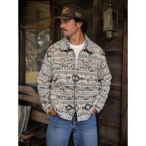 Prestige Original Beige Black Aztec Tapestry Jacket Mens XL Southwestern Western